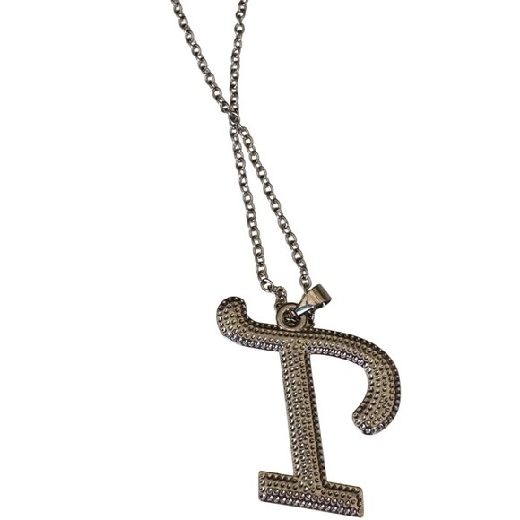 Dots Brand "T" Letter Silver Earrings and Necklace w/Rhinestones (NEW) - Picture 3 of 14